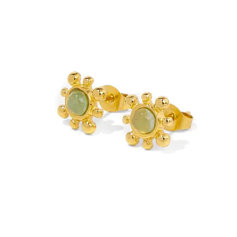 Pendientes de Botón Vintage de Acero Inoxidable 316L para Mujer Chapados en Oro Geométricos Flor Corazón Strass Circonia Joyería