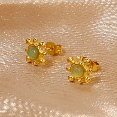 Pendientes de Botón Vintage de Acero Inoxidable 316L para Mujer Chapados en Oro Geométricos Flor Corazón Strass Circonia Joyería
