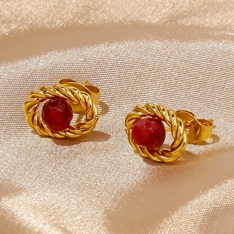 Orecchini a Bottone Vintage in Acciaio Inossidabile 316L Placcato Oro per Donna Con Zirconia Pietra Artificiale Fiori Cuore