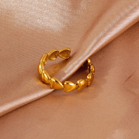 18K Gold Plated 316L Stainless Steel Heart Ring For Women Adjustable Open Geometric Dainty Fashion Jewelry Ring Gift