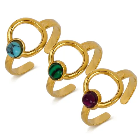 Minimalistisch 18K Vergoldet Edelstahl Offen Ring Für Damen Hohl Geometrisch Rund Verstellbar Strass Fingerring Retro Schmuck Geschenk