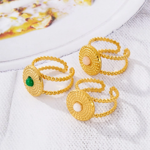 Vintage Edelstahl Offener Ring Für Damen Vergoldet Radiales Muster Perlenband Strass Verstellbarer Retro Bohemian Ring Schmuck Geschenk