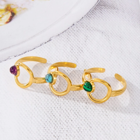 Minimalistisch 18K Vergoldet Edelstahl Offen Ring Für Damen Hohl Geometrisch Rund Verstellbar Strass Fingerring Retro Schmuck Geschenk