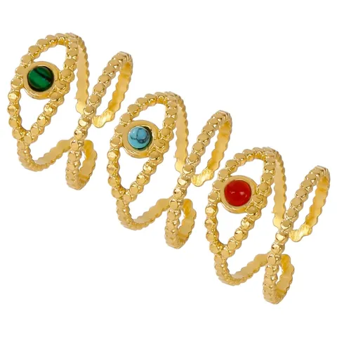 Anello Aperto in Acciaio Inossidabile Bohemien Vintage per Donna Placcato Oro Design Occhio Incavato con Strass Anello Regolabile Gioielli