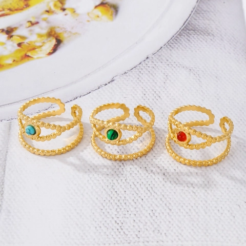 Anello Aperto in Acciaio Inossidabile Bohemien Vintage per Donna Placcato Oro Design Occhio Incavato con Strass Anello Regolabile Gioielli