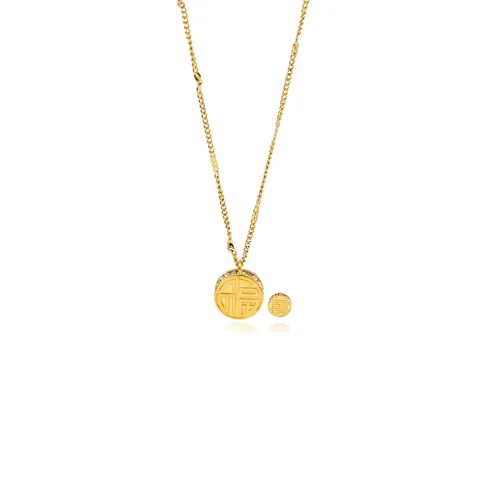 316L Stainless Steel Pendant Necklace Gold Plated Round Fu Double Happiness Character Zirconia Jewelry For Women Daily Gift