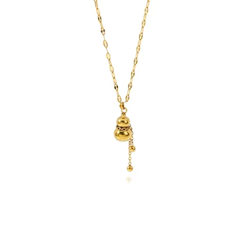 18K Gold Plated 316L Stainless Steel Gourd Pendant Necklace With Tassel Metal Beads Lucky Blessing Character Jewelry For Women