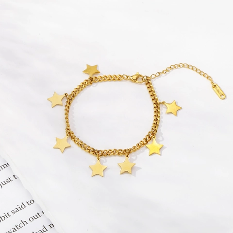 Minimalist Stainless Steel Star Pendant Bracelet For Women Gold Plated Five Pointed Star Dangle Chain Bracelet Jewelry
