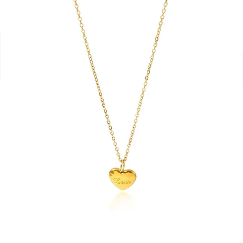 Collana con Pendente a Cuore in Acciaio Inossidabile Placcato Oro 18K Incisione Scritta Love Regalo per Donna Gioielli