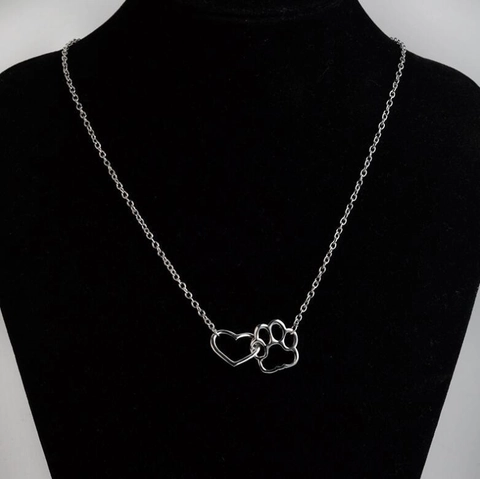 Stainless Steel Interlocking Heart Cat Paw Pendant Necklace Adjustable Cross Chain Hollow Pet Lovers Jewelry Gift For Women