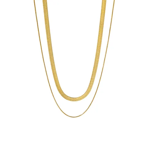 18K Gold Plated 316L Stainless Steel Chain Necklace For Men Women Layered Cuban Rope Snake Bone Link Chain Fashion Jewelry