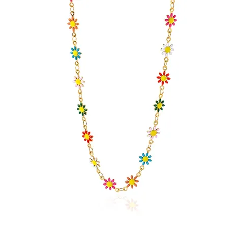 Collana a Forma di Margherita in Smalto Colorato in Acciaio Inossidabile 316L Placcato Oro 18K Stile Coreano Carino Gioielli da Donna