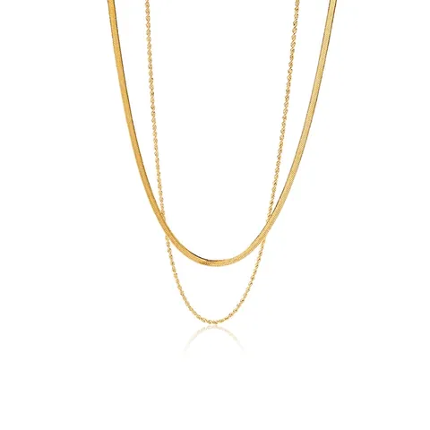 Collana a Doppio Strato in Acciaio Inossidabile Placcato Oro 18K Catena a Spina di Pesce E Corda Gioielli Donna