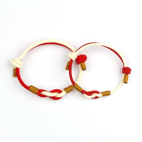 Ensemble de Bracelets de Couple Tressés à la Main Nœud de Cœur Fil de Milan Bracelet Ajustable en Zirconium