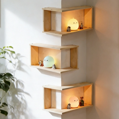 Estante de Pared de Esquina en Forma de L de Madera Minimalista Moderno Estante de Almacenamiento Flotante para Sala Dormitorio Decoración
