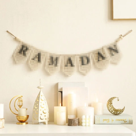 Bohemian Wood Ramadan Mubarak Hanging Banner Wooden Letter Sign For Eid Mubarak Home Bedroom Wall Festive Party Decoration