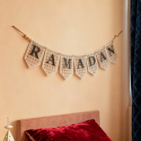 Bohemian Wood Ramadan Mubarak Hanging Banner Wooden Letter Sign For Eid Mubarak Home Bedroom Wall Festive Party Decoration
