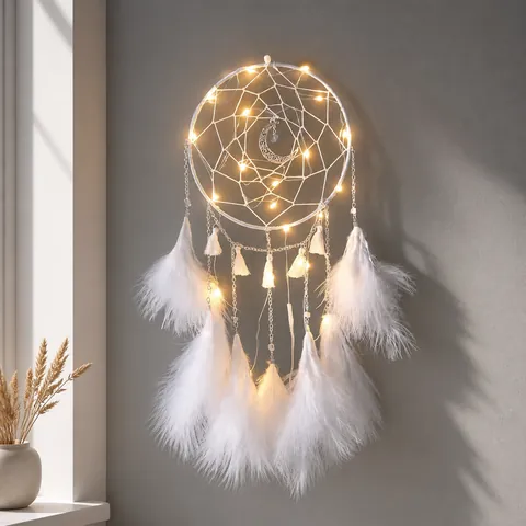 Böhmischer Handgefertigter Traumfänger Mit Mondanhänger Feder Quasten Wandbehang Heim Schlafzimmer Dekoration Geschenk Romantisch