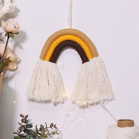 Bohemian Handmade Woven Cotton Rope Rainbow Wall Hanging Tapestry Boho Macrame Tassel For Nursery Bedroom Home Decor Art