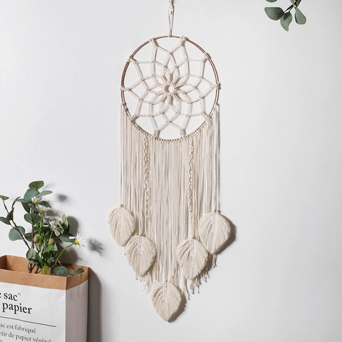 Acchiappasogni Boho Appeso a Parete in Macramè Fatto a Mano Decorazione con Nappe in Corda di Cotone Stile Nordico per la Casa