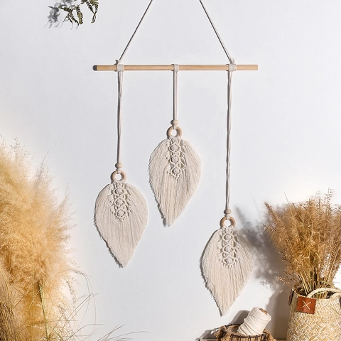 Arazzo in Filo di Cotone Tessuto a Mano Bohemien Decorazione da Parete a Forma di Foglia Nordica per Camera da Letto Casa