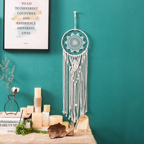 Acchiappasogni Artigianale Boho in Cotone Intrecciato Mandala Nappina Arazzo da Parete Decorazione Nordica per Casa e Camera
