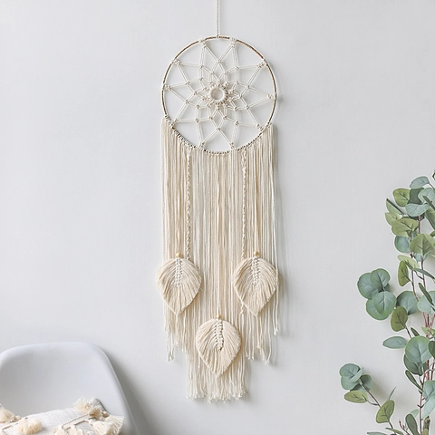 Bohemian Macrame Wall Hanging Leaf Dreamcatcher Handmade Cotton Woven Tapestry Nordic Style Home Decor Wall Art Ornament