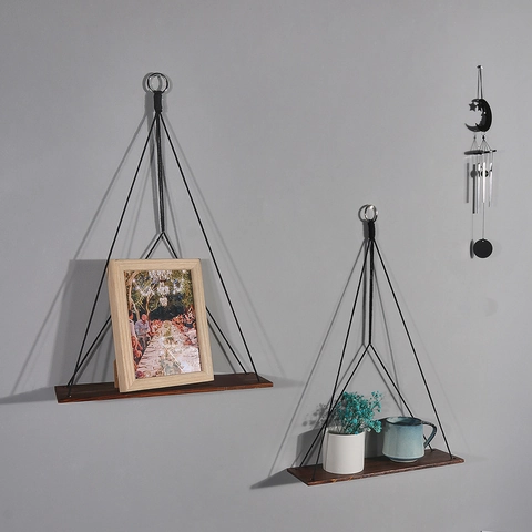 Bohemian Macrame Wall Hanging Shelf Natural Wood Floating Shelves With Cotton Rope Storage Rack For Home Decor Accessories