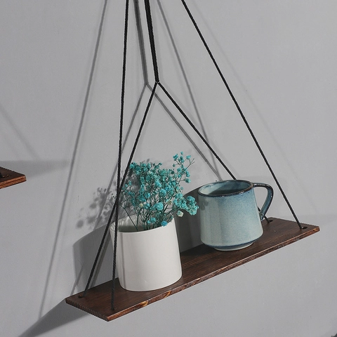 Bohemian Macrame Wall Hanging Shelf Natural Wood Floating Shelves With Cotton Rope Storage Rack For Home Decor Accessories