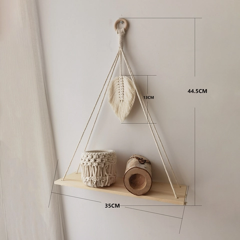 Bohemian Handmade Woven Wall Hanging Shelf Cotton Rope Wood Tassel Leaf Decor Nordic Style Storage Rack Home Decoration