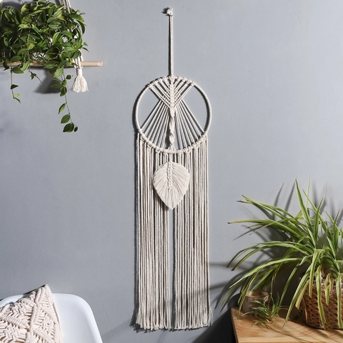 Tapisserie Bohémienne Tissée à la Main Corde de Coton Attrape-rêves Décoration Murale Style Nordique Décor Maison Cadeau