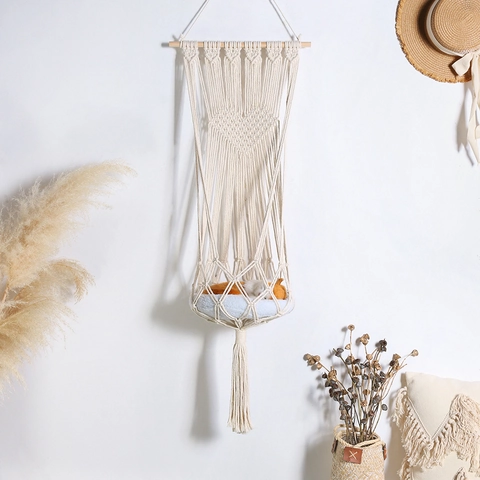 Boho Hand Woven Cat Hammock Cotton Rope Heart Pattern Tassel Pet Swing Bed Indoor Wall Hanging Decor Small Animal Cradle