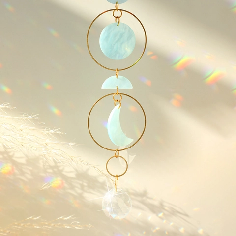 Maanfasen Suncatcher Kristal Hangende Decoratie Met Metalen Ketting Acryl Zon Maan Hanger Voor Thuis Woonkamer Wanddecoratie