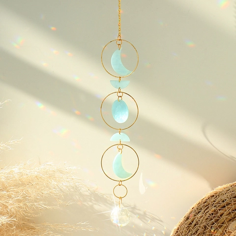 Maanfasen Suncatcher Kristal Hangende Decoratie Met Metalen Ketting Acryl Zon Maan Hanger Voor Thuis Woonkamer Wanddecoratie