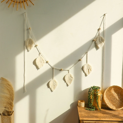 Bohemian Handmade Cotton Woven Maple Leaf Wall Hanging Tassel Boho Home Decor For Living Room Bedroom Art Decoration