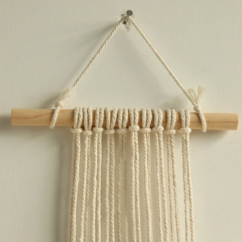Bohemian Handmade Macrame Wall Hanging Tapestry With Wooden Rod Cotton Rope Tassels For Home Living Room Bedroom Decor