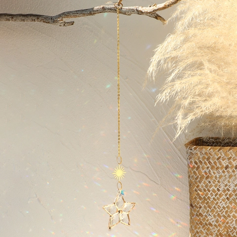Gold Legierung Kristall Stern Suncatcher Hängende Dekoration Hohl Sonne Design Prisma Regenbogenmacher Für Haus Garten Fenster