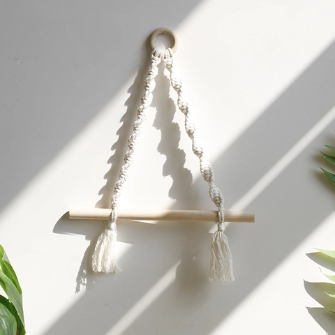 Décoration Murale Bohème en Macramé Fait Main Corde de Coton Tissée à Glands Avec Anneau en Bois Style Nordique Maison
