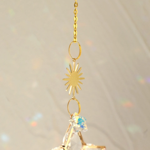 Gold Legierung Kristall Stern Suncatcher Hängende Dekoration Hohl Sonne Design Prisma Regenbogenmacher Für Haus Garten Fenster