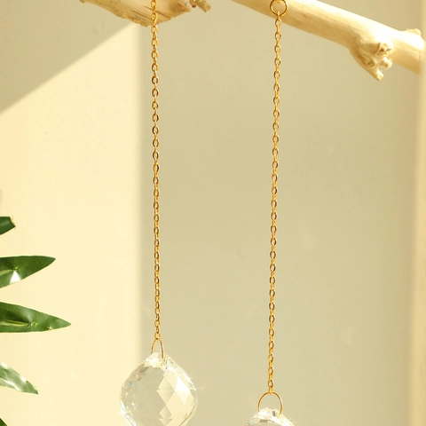 Modern Minimalist Crystal Suncatcher With Gold Alloy Chain And Faceted Crystal Ball Hanging Prism Decor For Window Garden Wall Home Office
