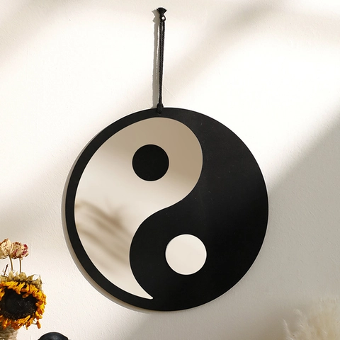Bohemian Stile Cinese Tai Chi Yin Yang Acrilico Decorazione da Parete Rotondo Nero Bianco Zen Specchio da Parete Ornamento Per Casa