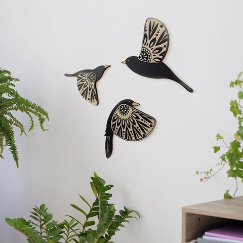 Wooden Flying Birds Wall Hanging Decor Bohemian Mandala Pattern Minimalist Home Decoration For Living Room Bedroom Office