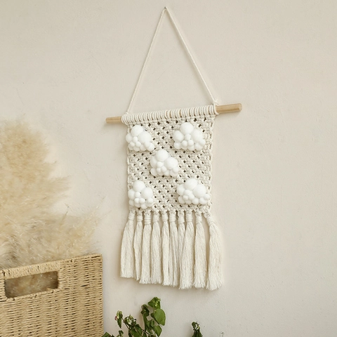 Bohemian Arazzo in Macramè a Forma di Nuvola Intrecciato a Mano Con Nappine e Pompon Per Decorazione della Casa Soggiorno Camera da Letto