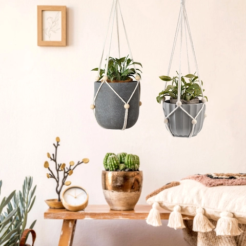 Bohemian Hand Woven Macrame Plant Hanger Polyester Tassel Wall Hanging Tapestry Home Balcony Decor Plant Holder Pot Basket