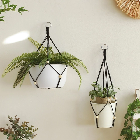 Bohemian Hand Woven Macrame Plant Hanger Polyester Tassel Wall Hanging Tapestry Home Balcony Decor Plant Holder Pot Basket
