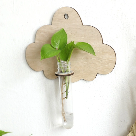 Jarrón Hidropónico de Pared de Madera con Forma de Nube Soporte Creativo para Plantas en Tubo de Ensayo Decoración de Pared
