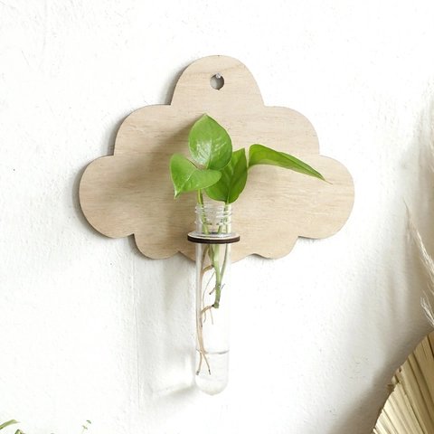 Jarrón Hidropónico de Pared de Madera con Forma de Nube Soporte Creativo para Plantas en Tubo de Ensayo Decoración de Pared