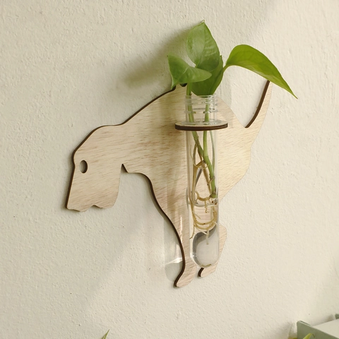 Jarrón Hidropónico de Pared Creativo de Madera con Forma de Perro Soporte de Plantas Minimalista Decoración con Tubo de Vidrio