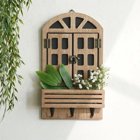 Rustikales Wandbehang-Fenster Aus Holz Mit Haken Distressed Dekorative Schlüsselhalter Aufbewahrungsregal Für Zuhause Cafe