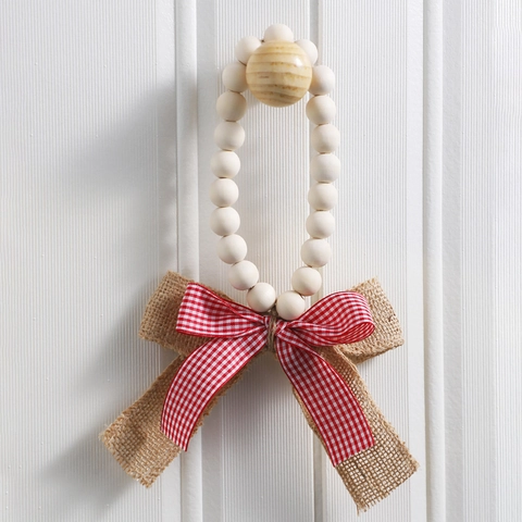 Rustic Wooden Bead String Garland With Linen Bow Pendant Valentine's Day Wall Hanging Decor For Home Wedding Party Ornament